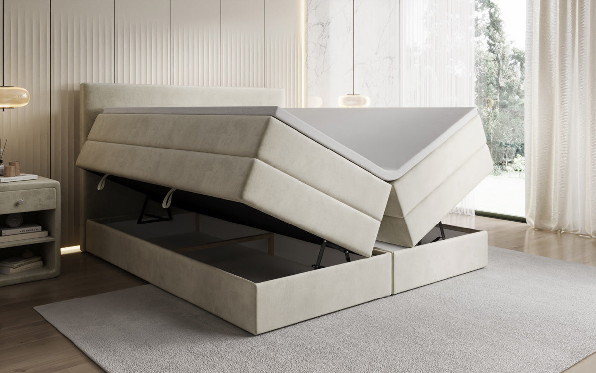 Boxspringbed Kubo King met opbergruimte in Fluweel