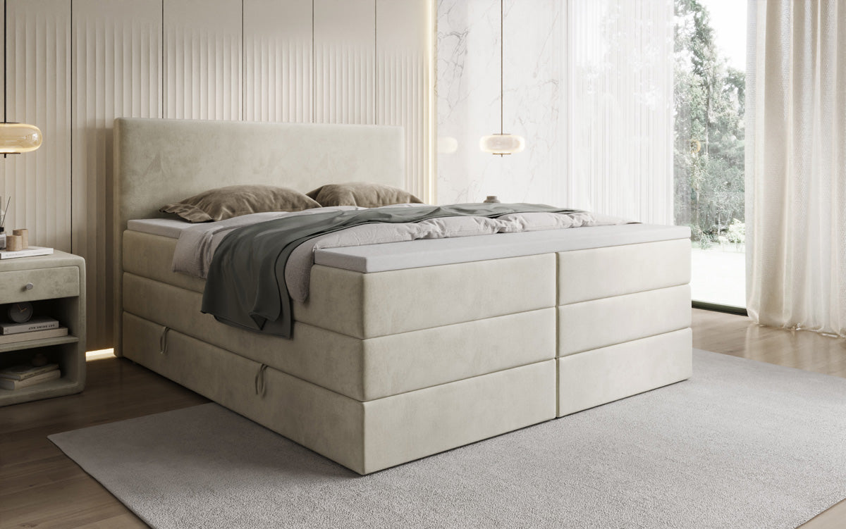 Boxspringbed Kubo King met opbergruimte in Fluweel