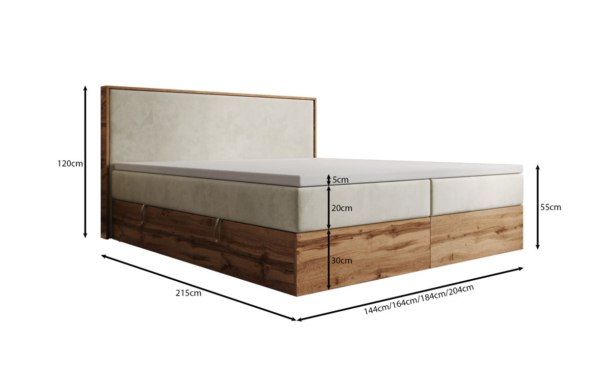 Boxspringbed Timber met opbergruimte in Fluweel