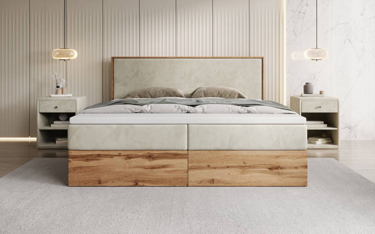 Boxspringbed Timber met opbergruimte in Fluweel