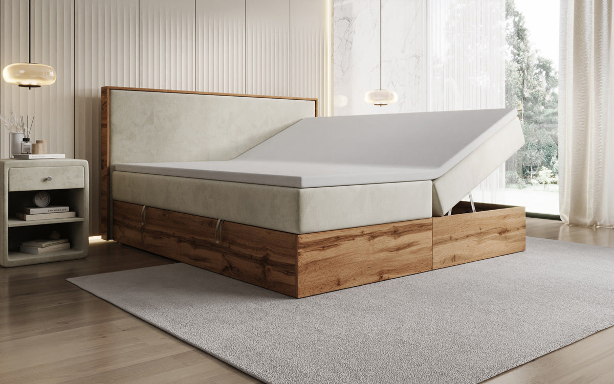 Boxspringbed Timber met opbergruimte in Fluweel