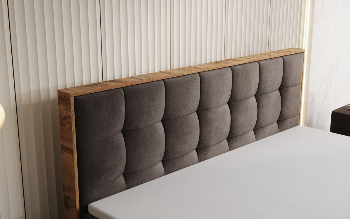Boxspringbed Timber Quad met opbergruimte in Fluweel
