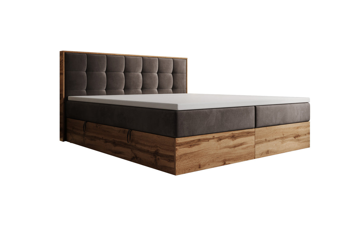 Boxspringbed Timber Quad met opbergruimte in Fluweel