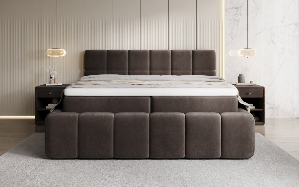 Boxspringbed Bombo met opbergruimte in Fluweel