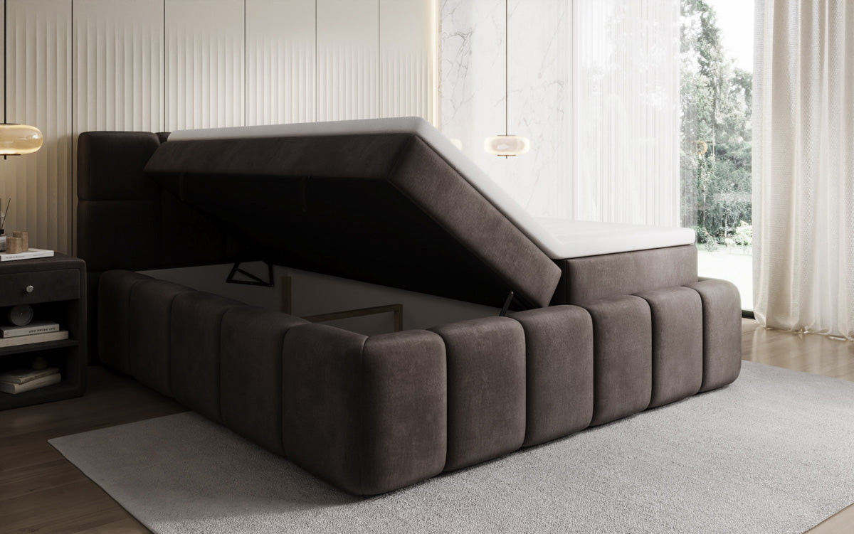 Boxspringbed Bombo met opbergruimte in Fluweel