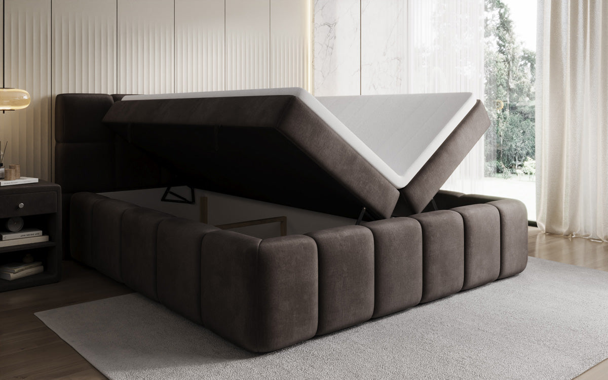 Boxspringbed Bombo met opbergruimte in Fluweel