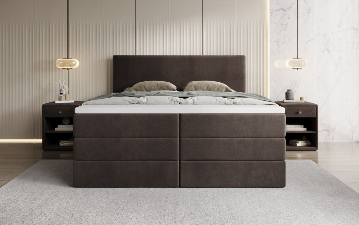Boxspringbed Kubo King met opbergruimte in Fluweel