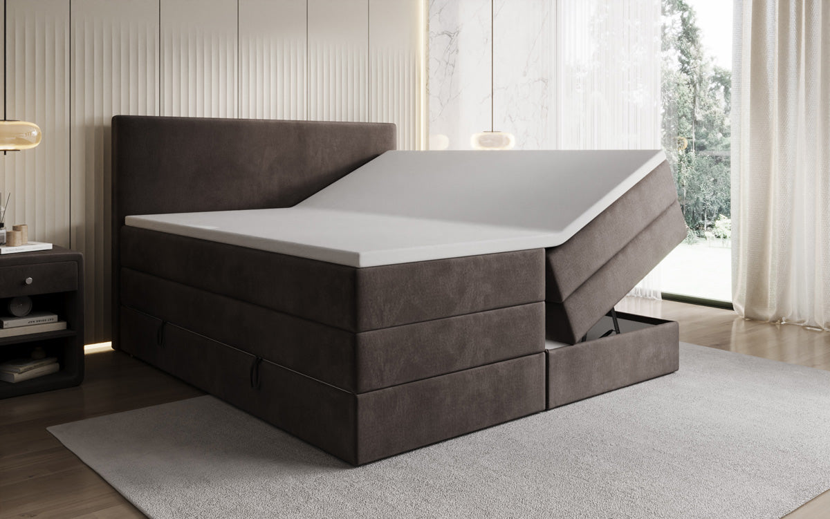 Boxspringbed Kubo King met opbergruimte in Fluweel