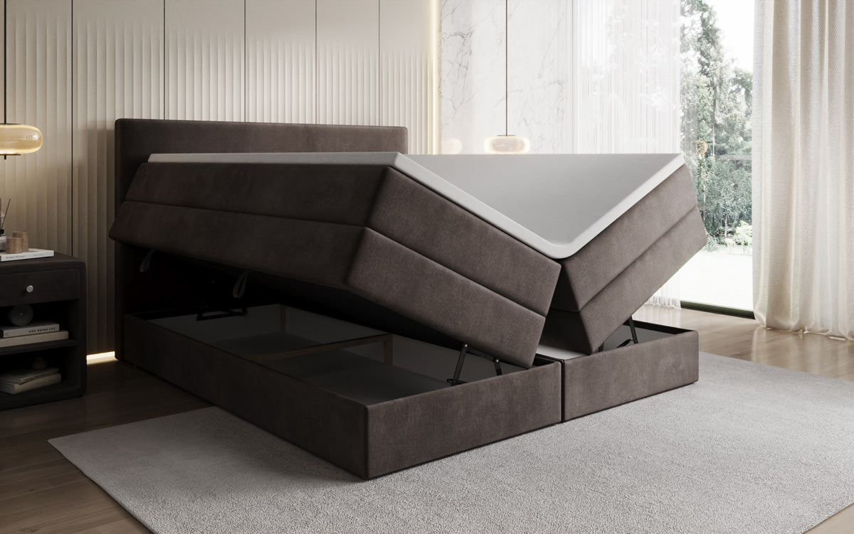 Boxspringbed Kubo King met opbergruimte in Fluweel
