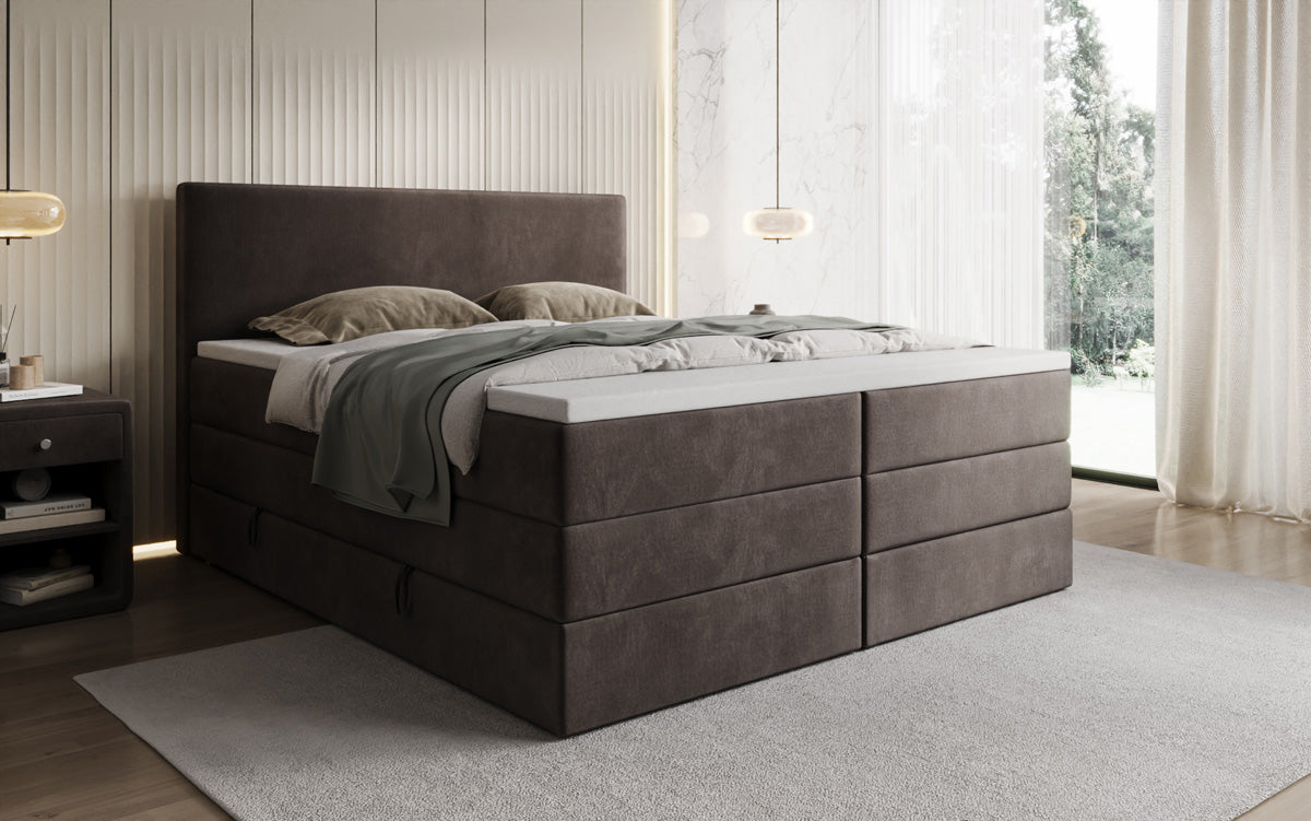 Boxspringbed Kubo King met opbergruimte in Fluweel