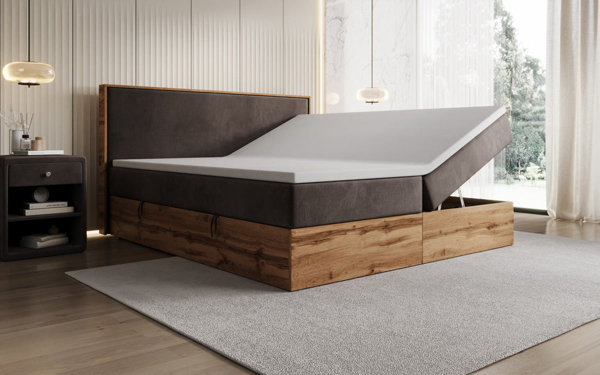 Boxspringbed Timber met opbergruimte in Fluweel