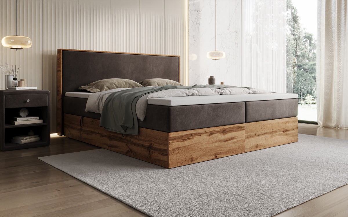 Boxspringbed Timber met opbergruimte in Fluweel