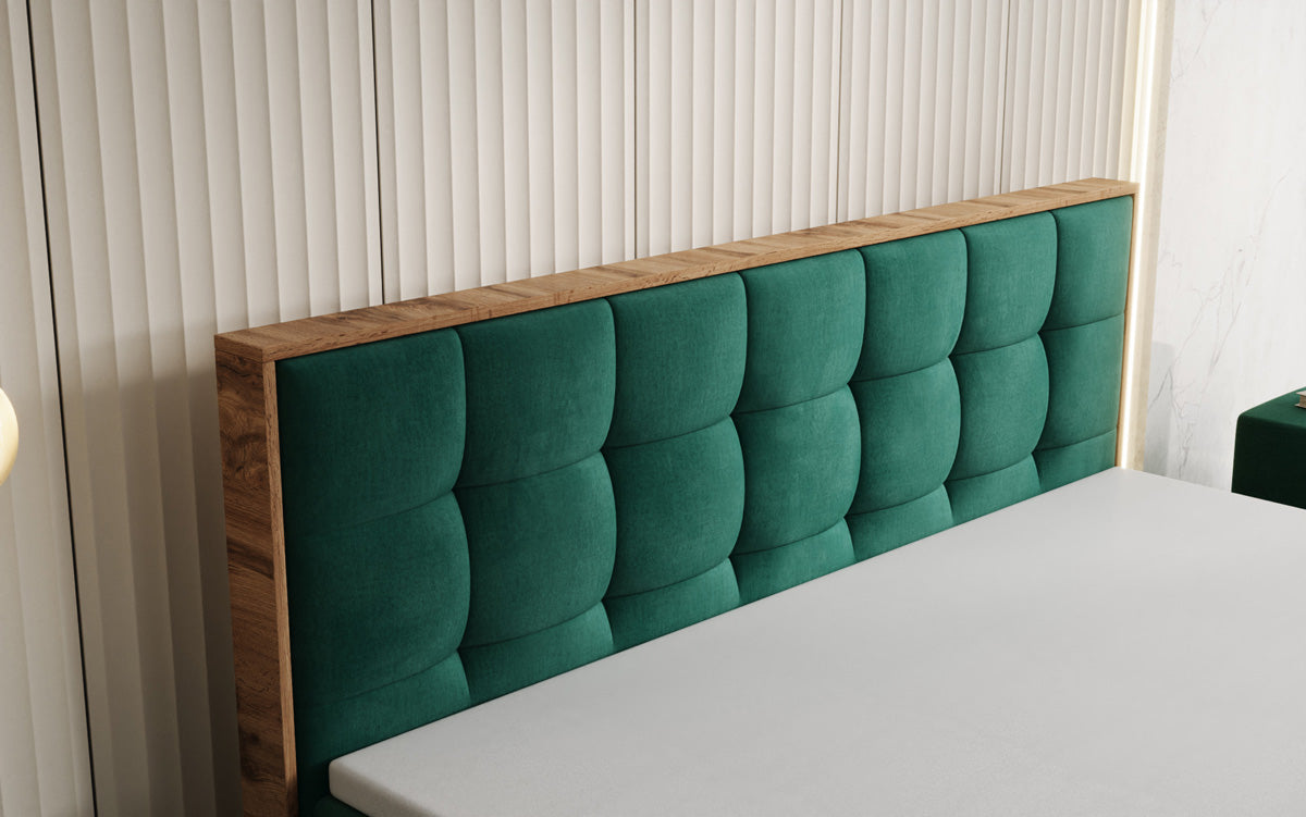 Boxspringbed Timber Quad met opbergruimte in Fluweel