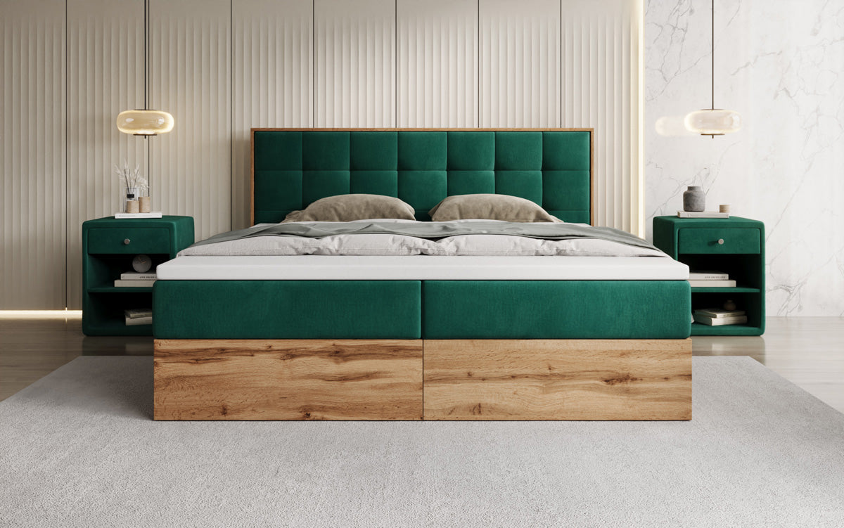 Boxspringbed Timber Quad met opbergruimte in Fluweel