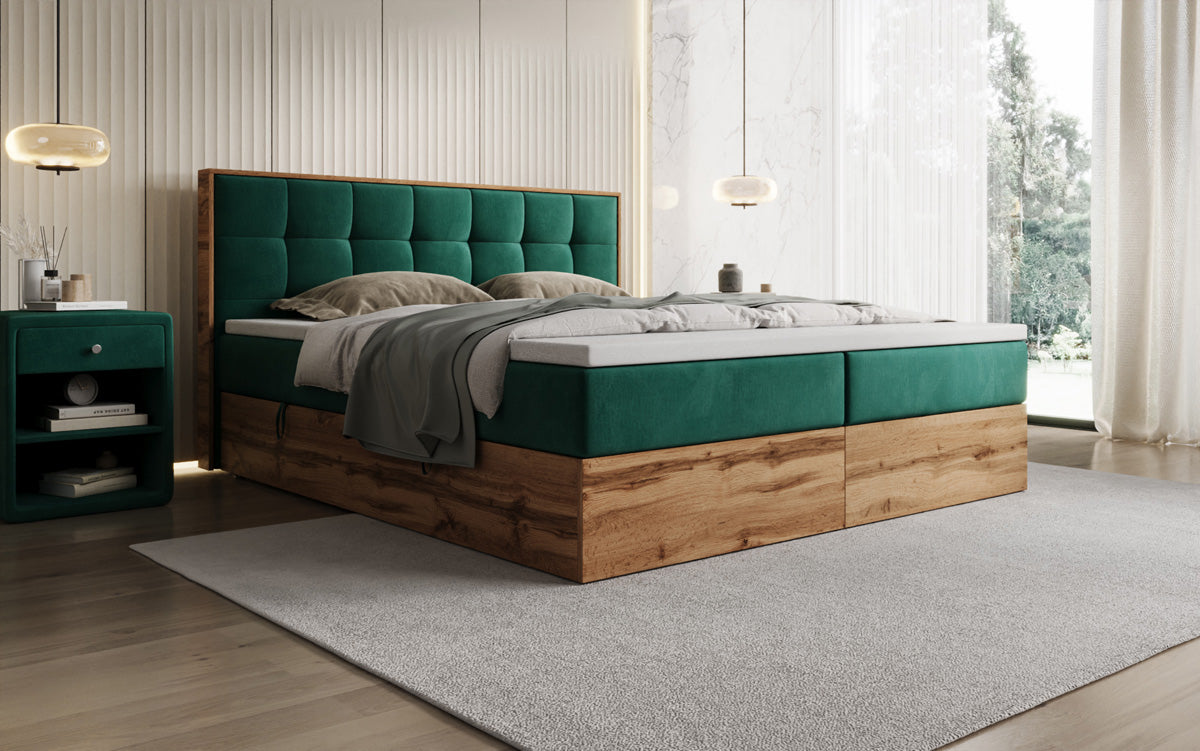 Boxspringbed Timber Quad met opbergruimte in Fluweel