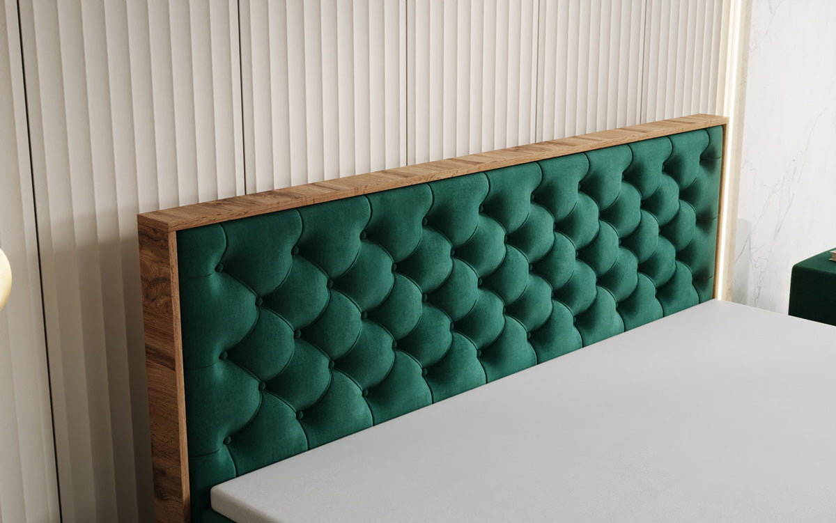 Boxspringbed Timber Chester met opbergruimte in Fluweel