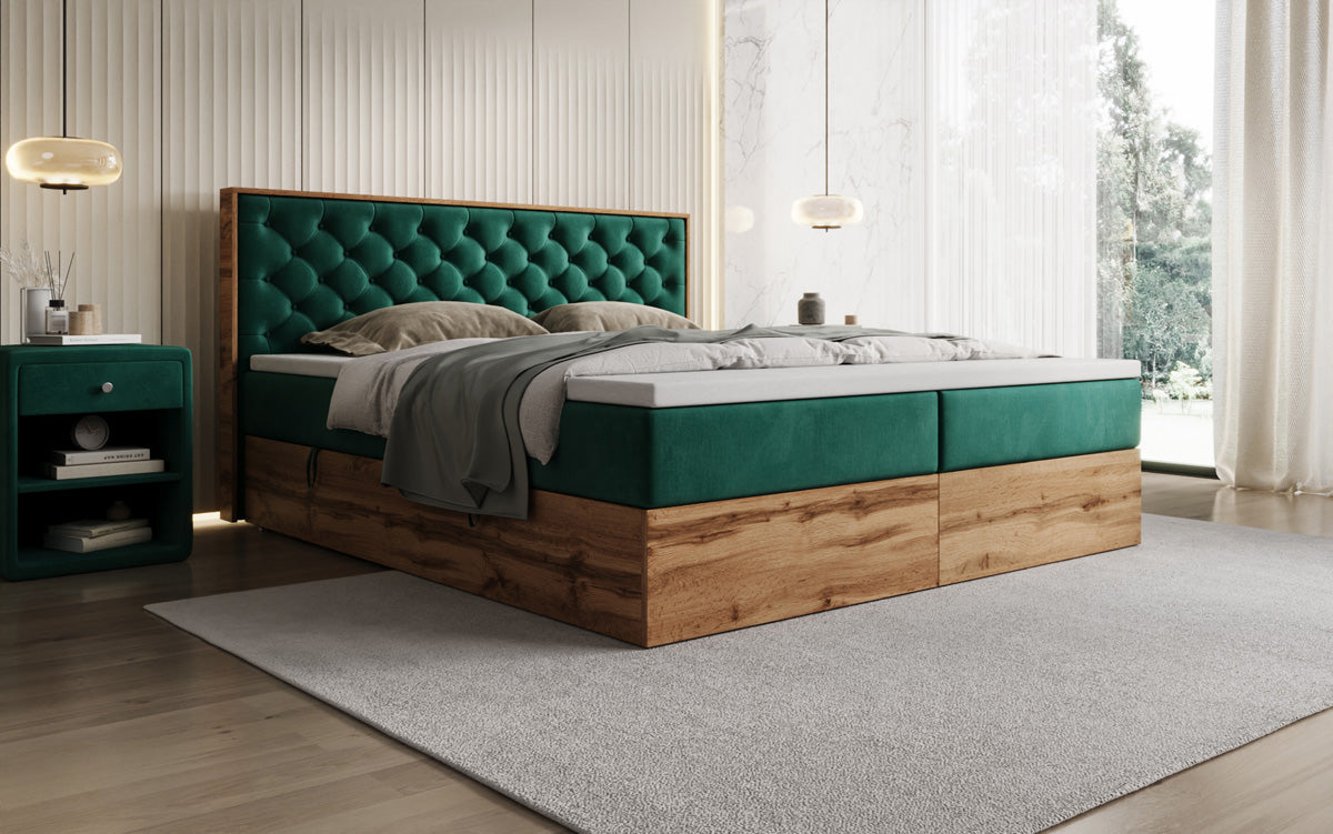 Boxspringbed Timber Chester met opbergruimte in Fluweel