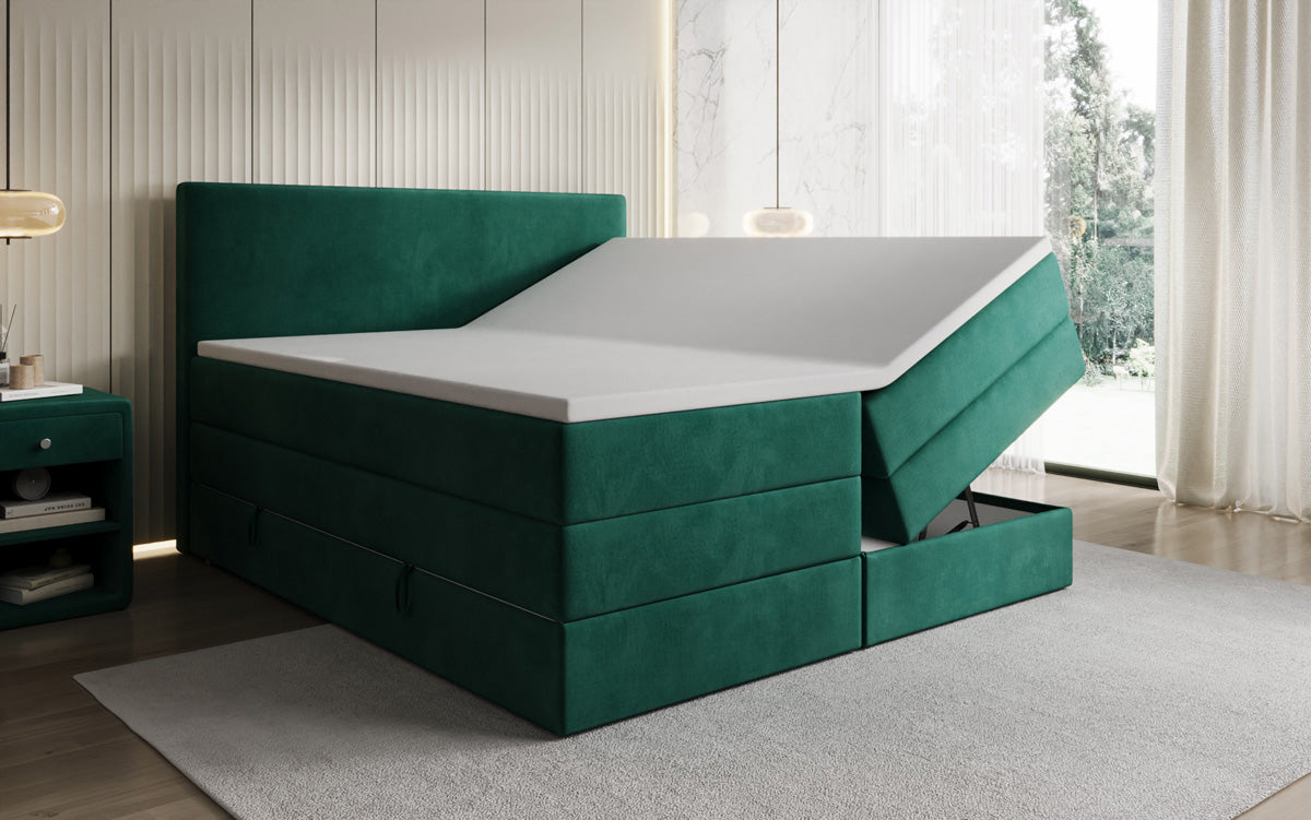 Boxspringbed Kubo King met opbergruimte in Fluweel