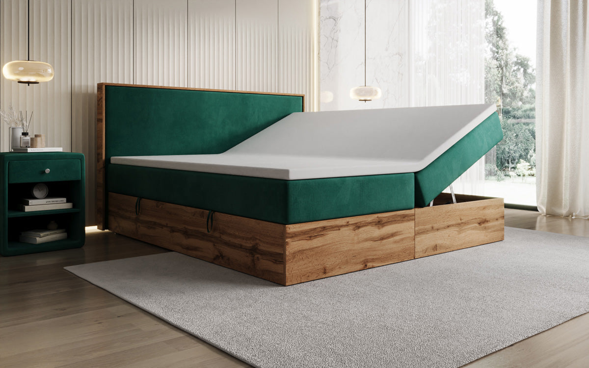 Boxspringbed Timber met opbergruimte in Fluweel
