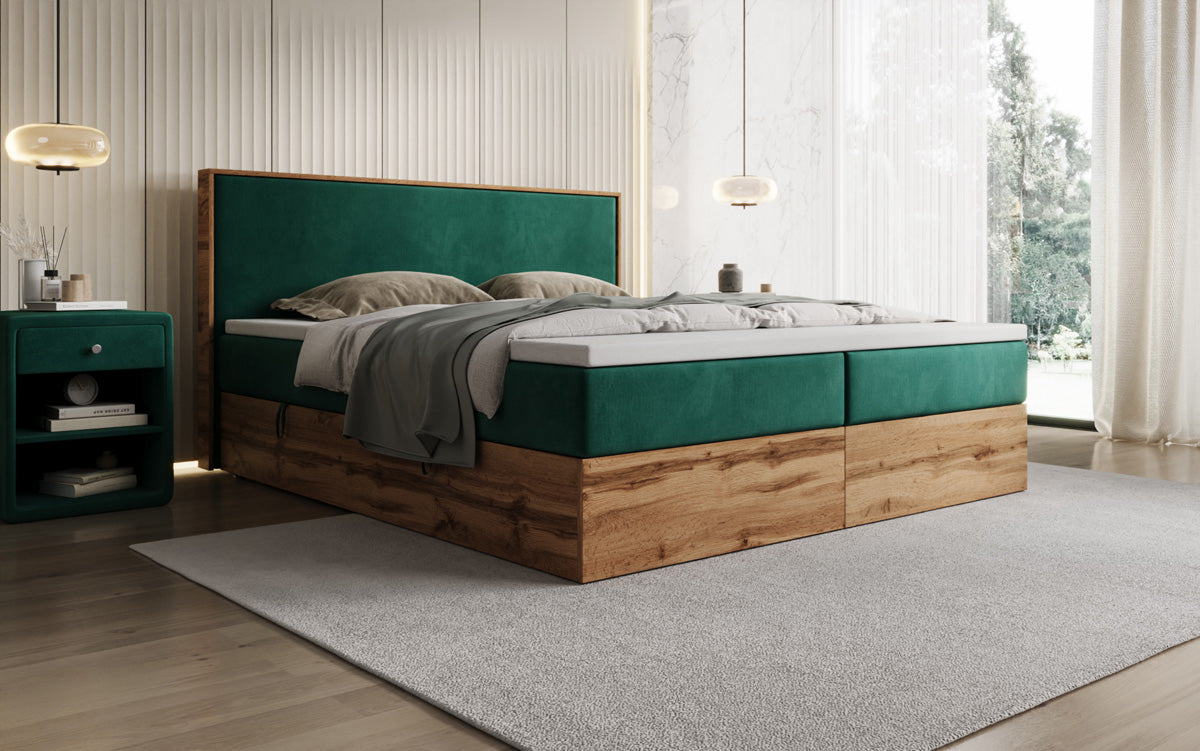 Boxspringbed Timber met opbergruimte in Fluweel