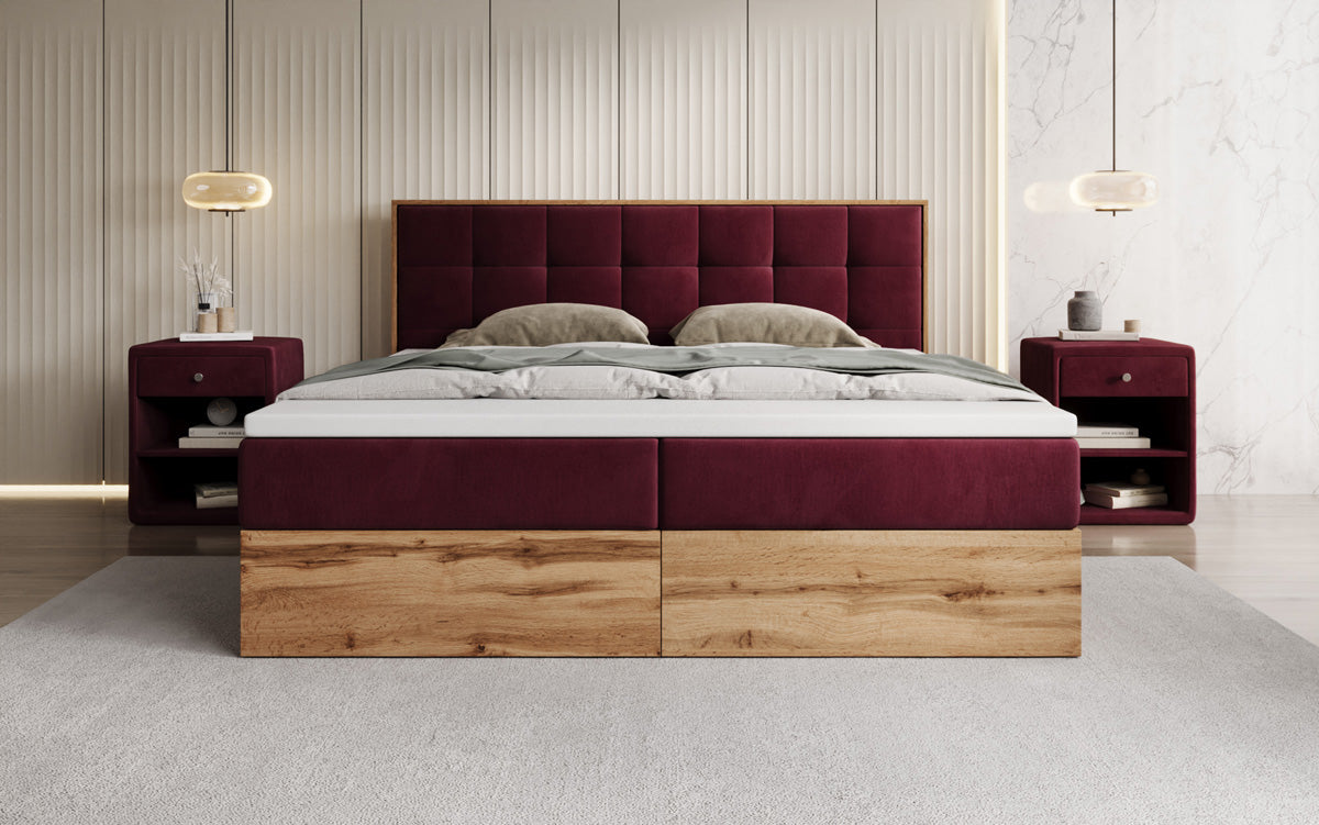 Boxspringbed Timber Quad met opbergruimte in Fluweel