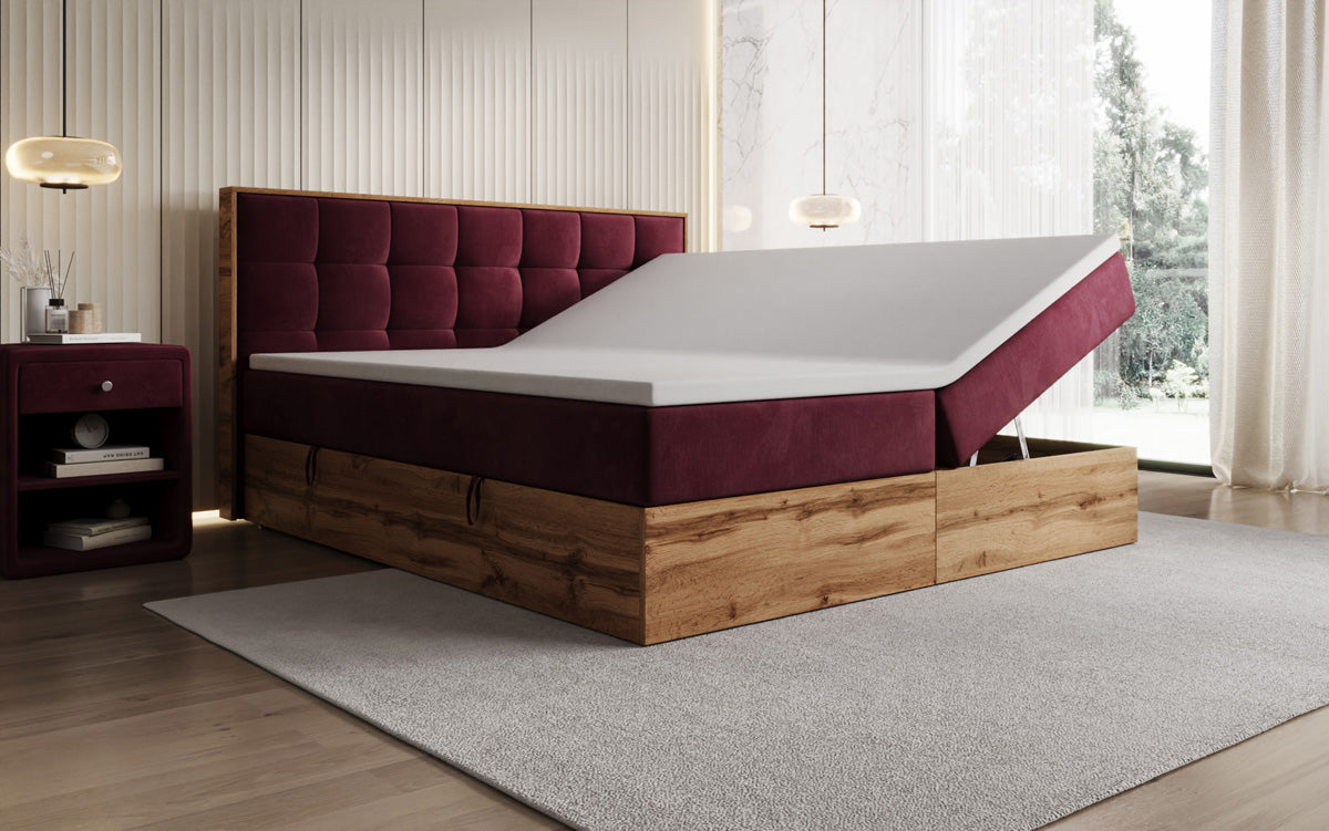 Boxspringbed Timber Quad met opbergruimte in Fluweel