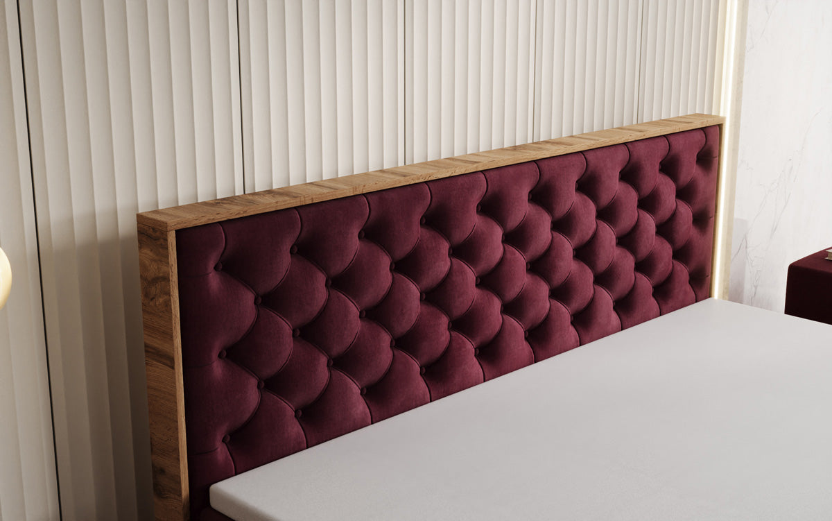 Boxspringbed Timber Chester met opbergruimte in Fluweel