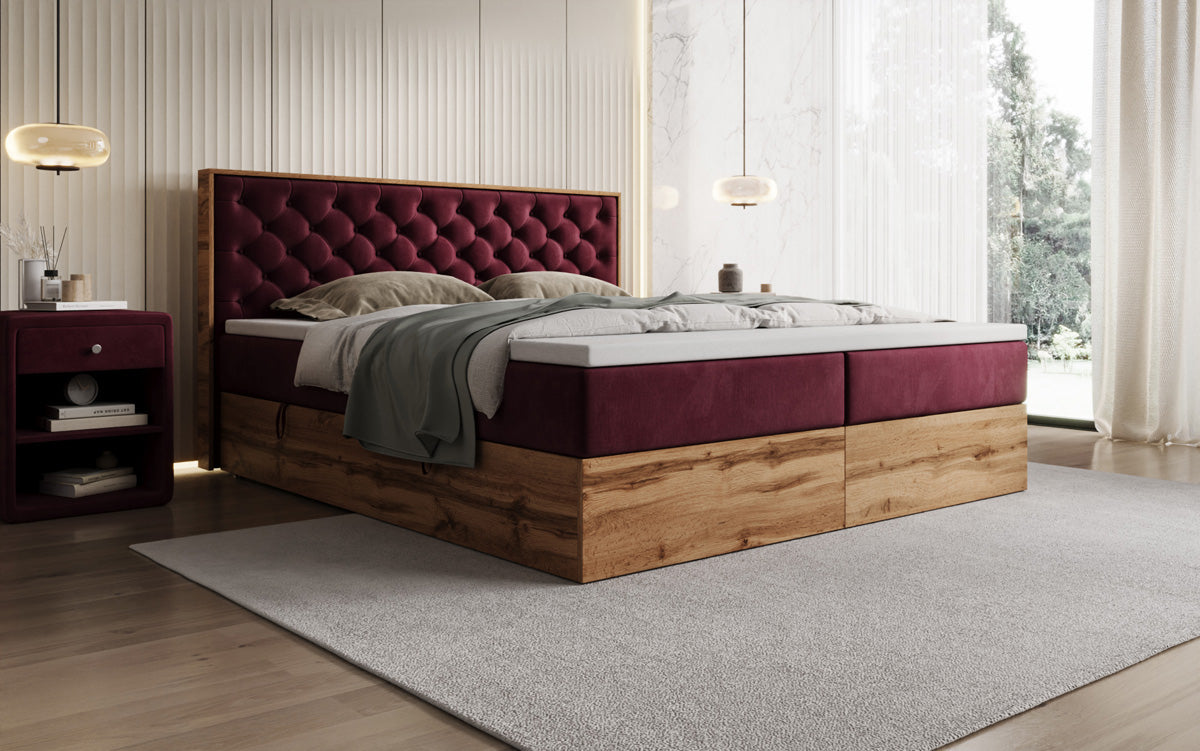 Boxspringbed Timber Chester met opbergruimte in Fluweel