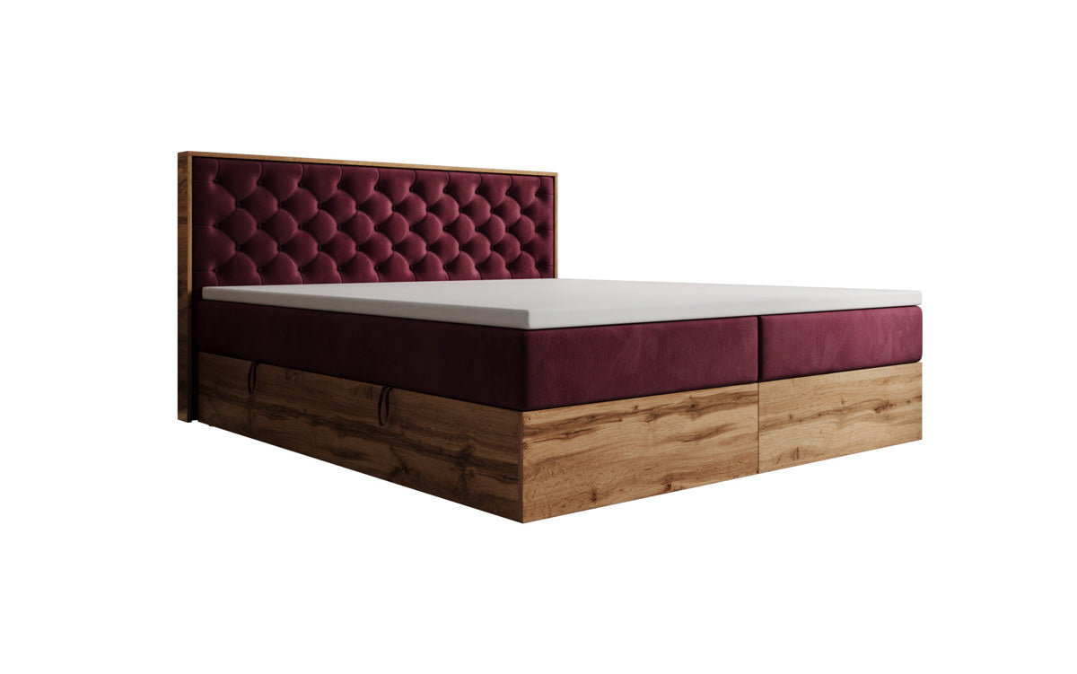 Boxspringbed Timber Chester met opbergruimte in Fluweel