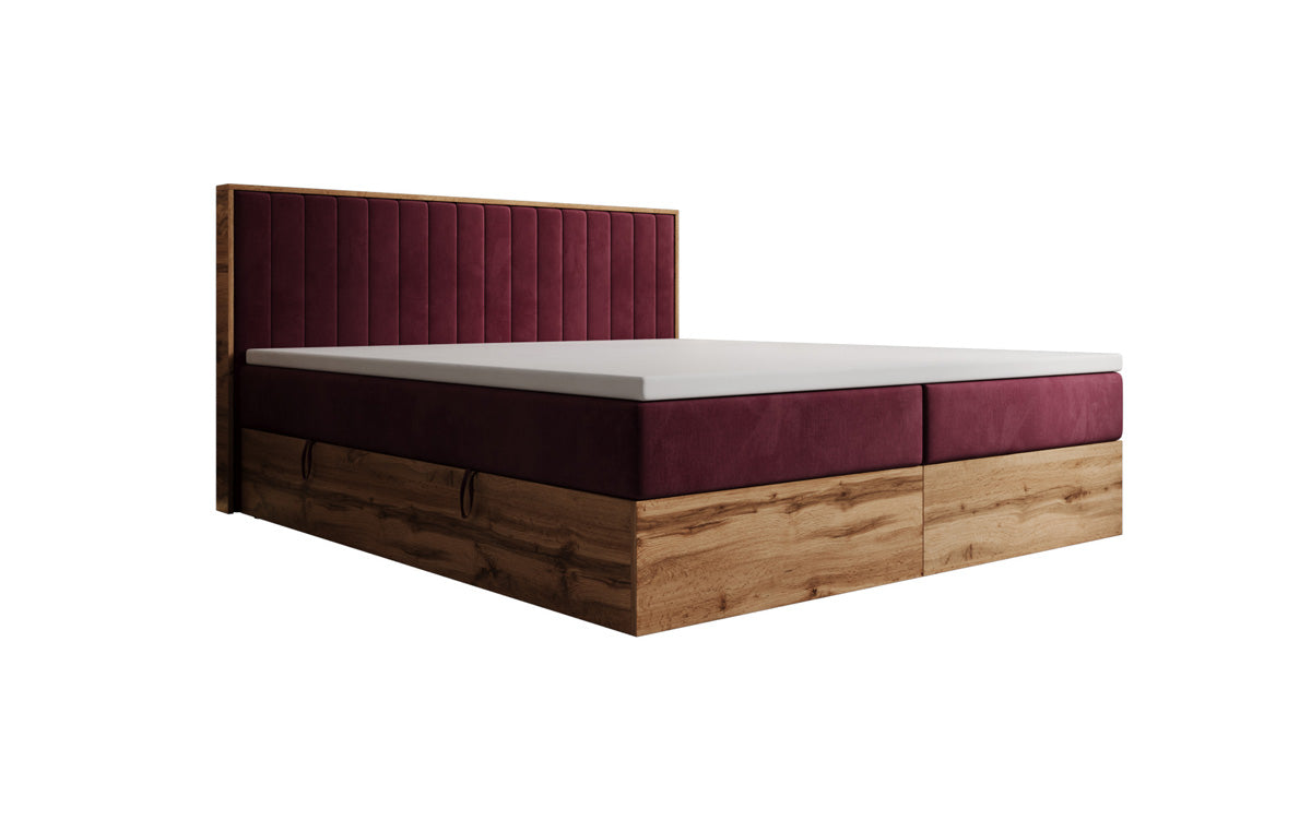 Boxspringbed Timber Line met opbergruimte in Fluweel