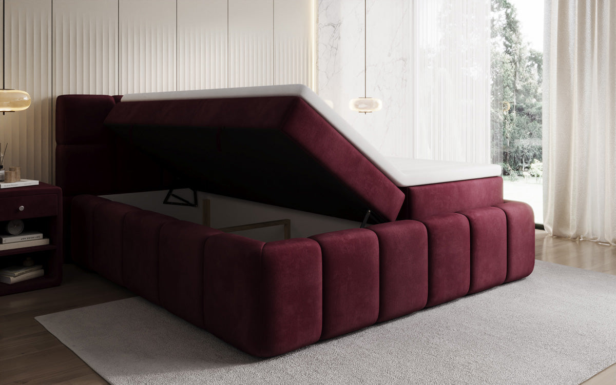 Boxspringbed Bombo met opbergruimte in Fluweel
