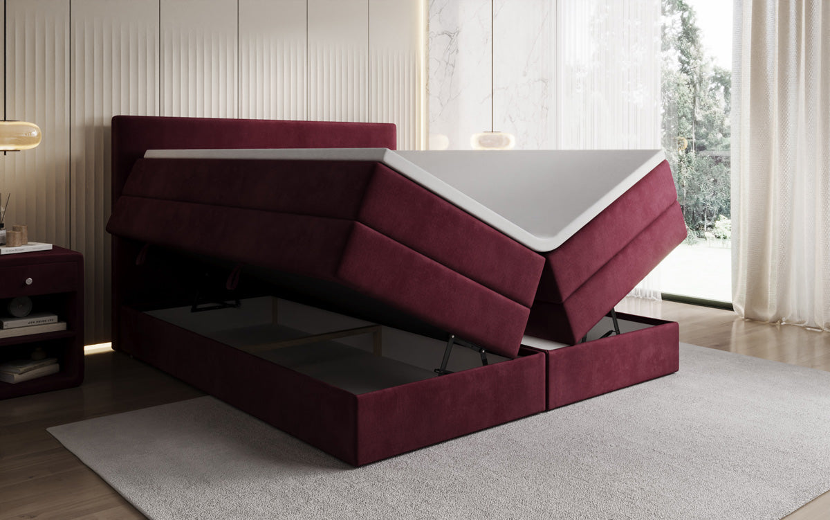 Boxspringbed Kubo King met opbergruimte in Fluweel