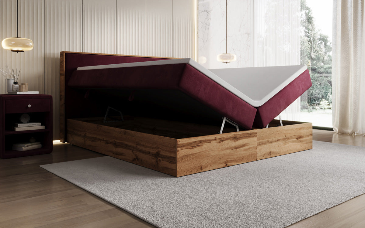 Boxspringbed Timber met opbergruimte in Fluweel