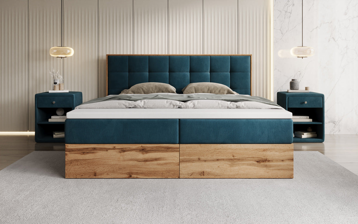 Boxspringbed Timber Quad met opbergruimte in Fluweel