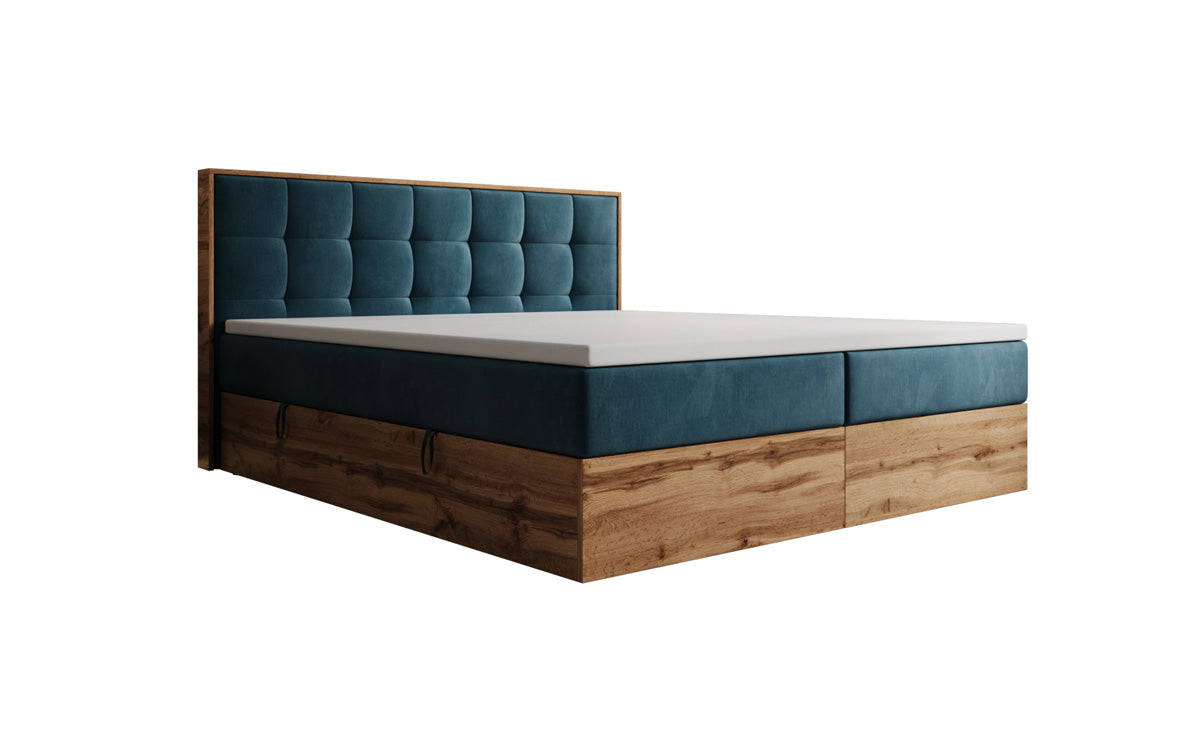Boxspringbed Timber Quad met opbergruimte in Fluweel