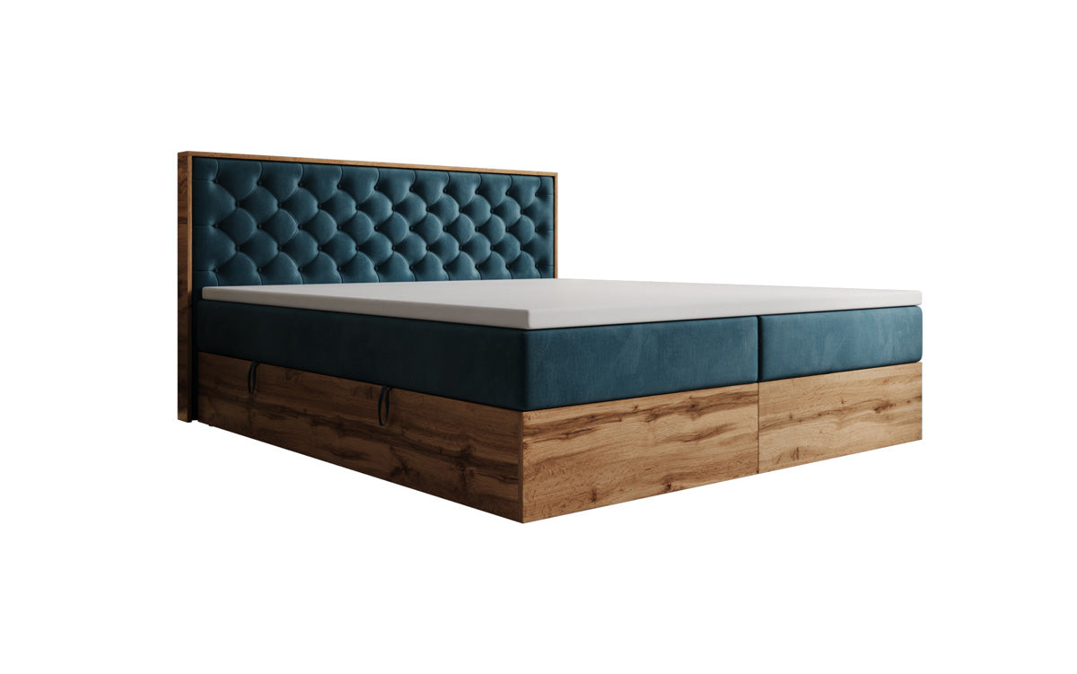 Boxspringbed Timber Chester met opbergruimte in Fluweel