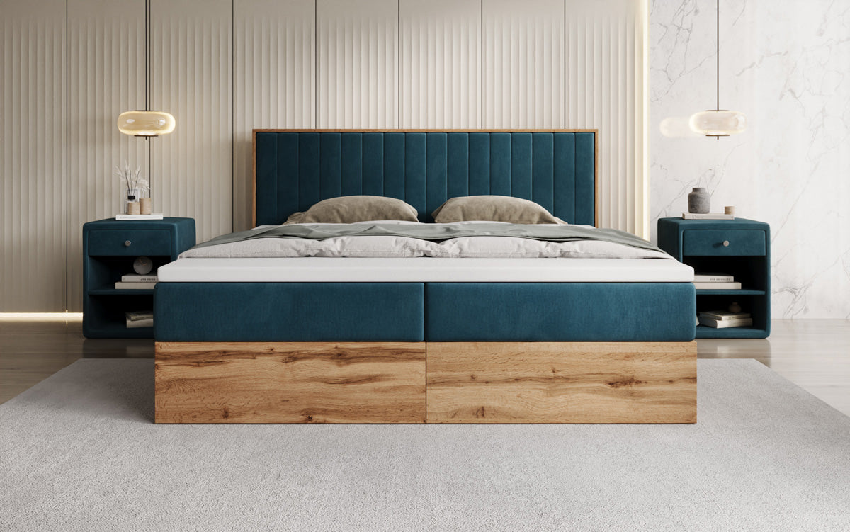 Boxspringbed Timber Line met opbergruimte in Fluweel