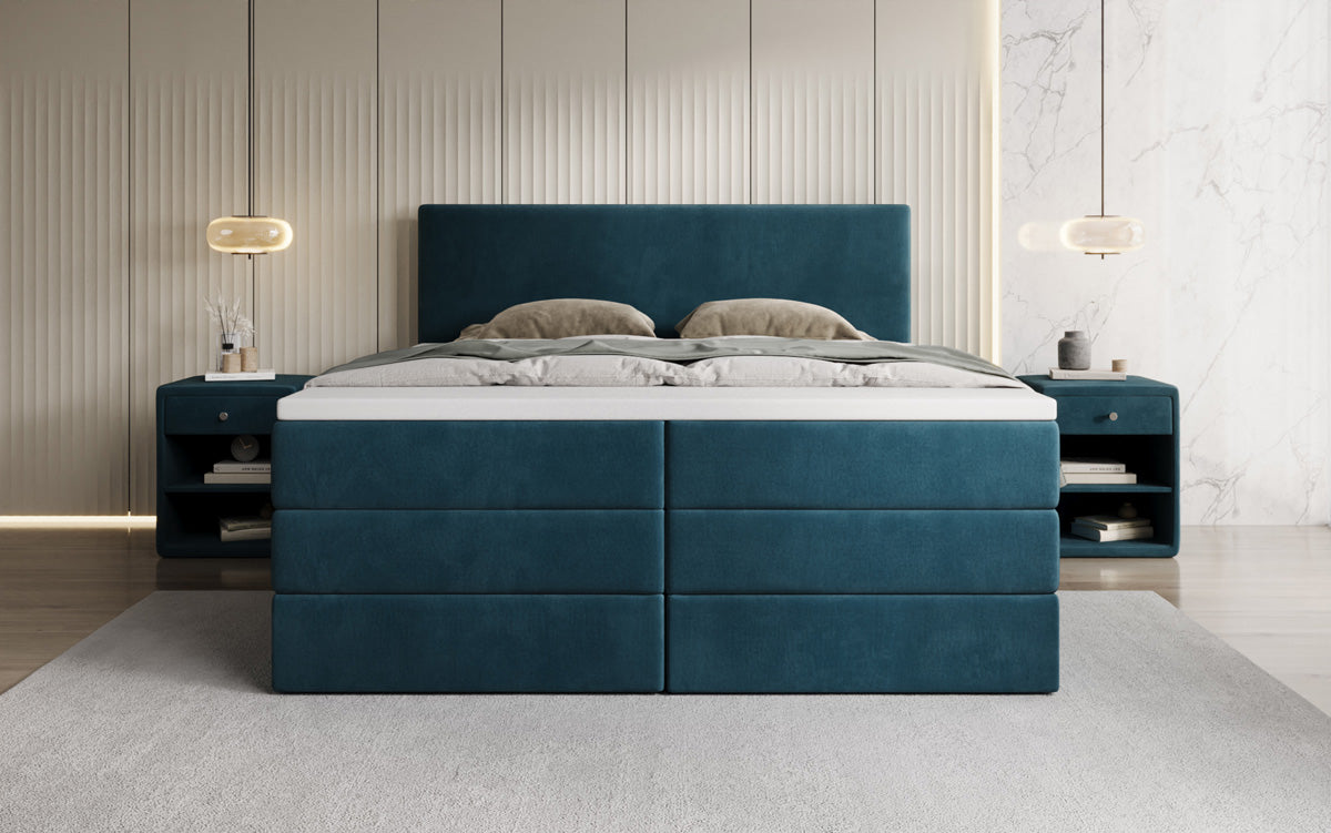 Boxspringbed Kubo King met opbergruimte in Fluweel