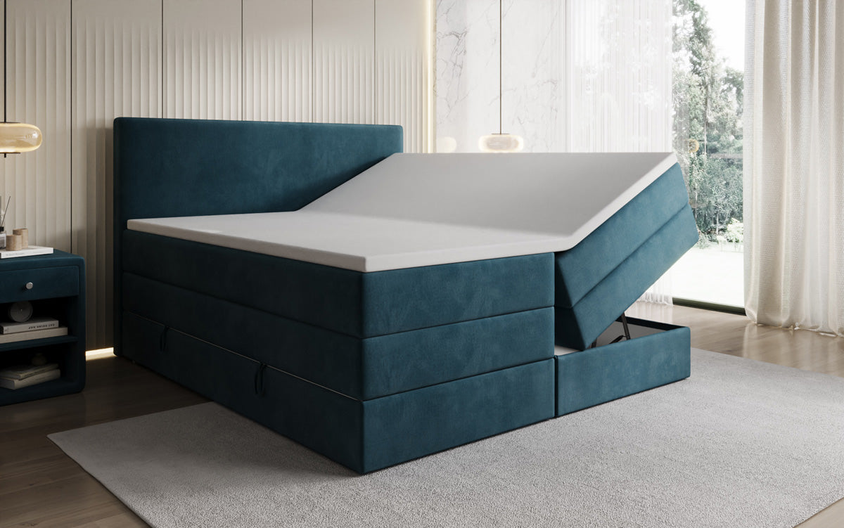 Boxspringbed Kubo King met opbergruimte in Fluweel