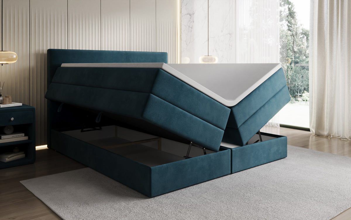 Boxspringbed Kubo King met opbergruimte in Fluweel