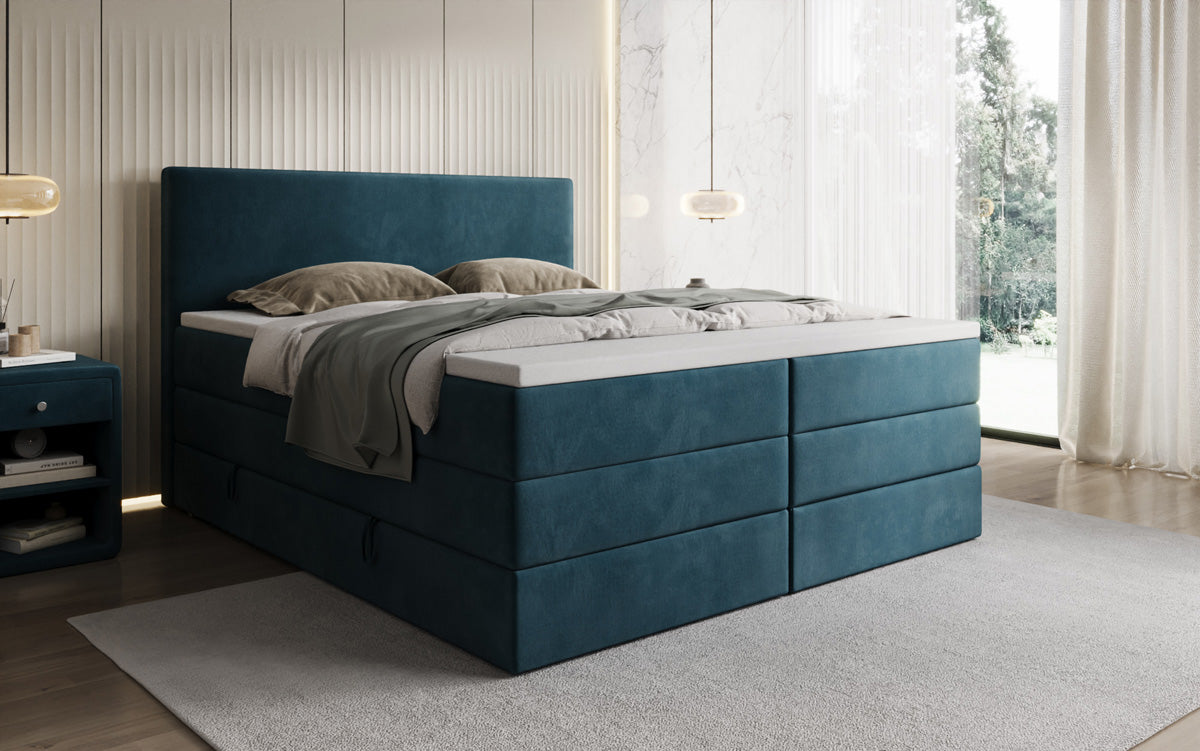 Boxspringbed Kubo King met opbergruimte in Fluweel