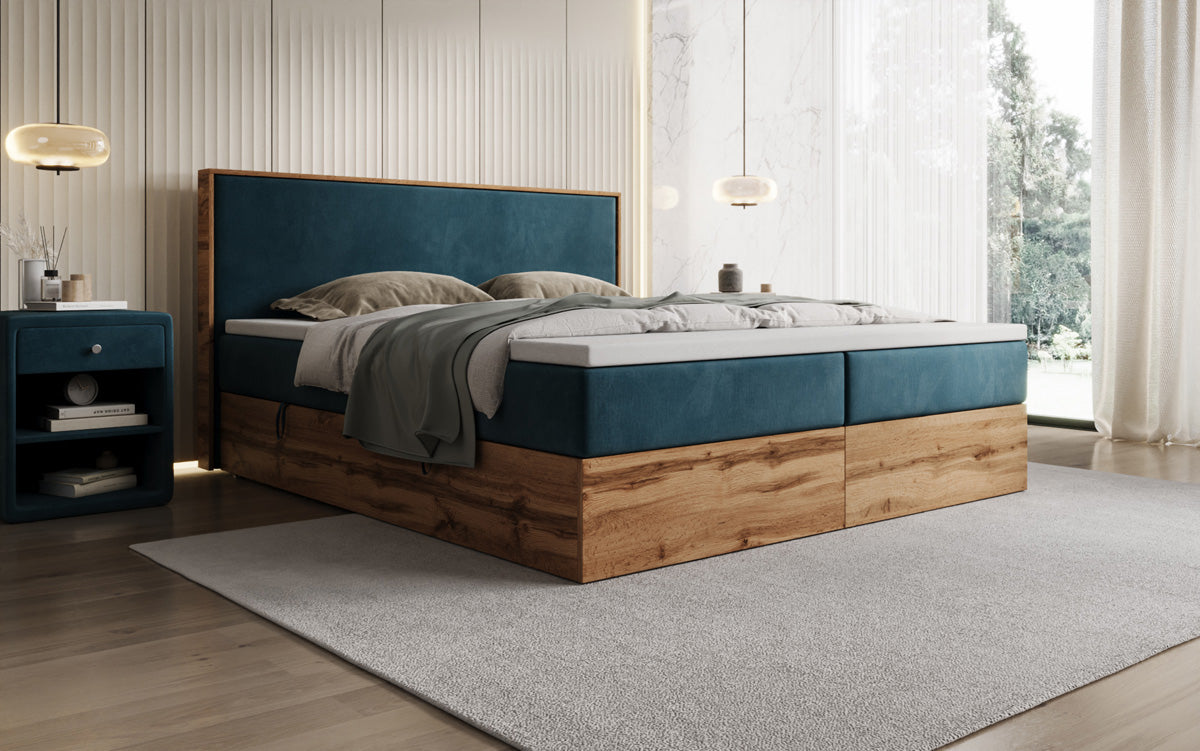 Boxspringbed Timber met opbergruimte in Fluweel