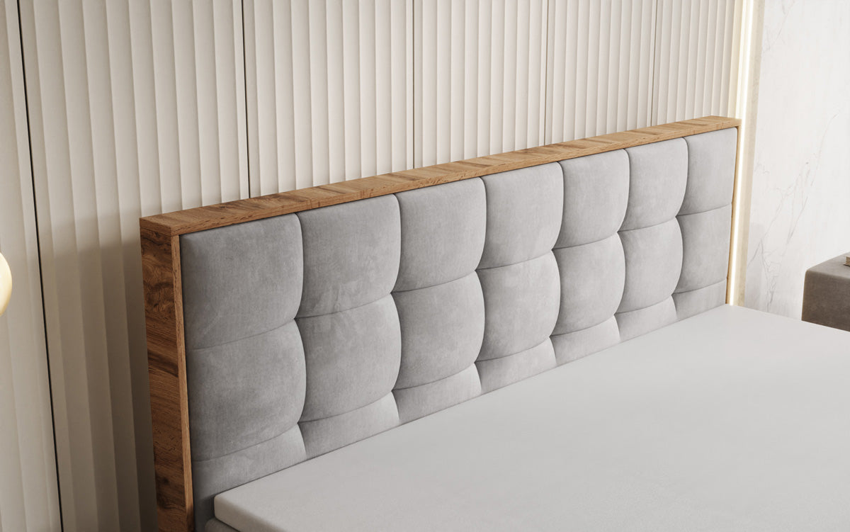 Boxspringbed Timber Quad met opbergruimte in Fluweel
