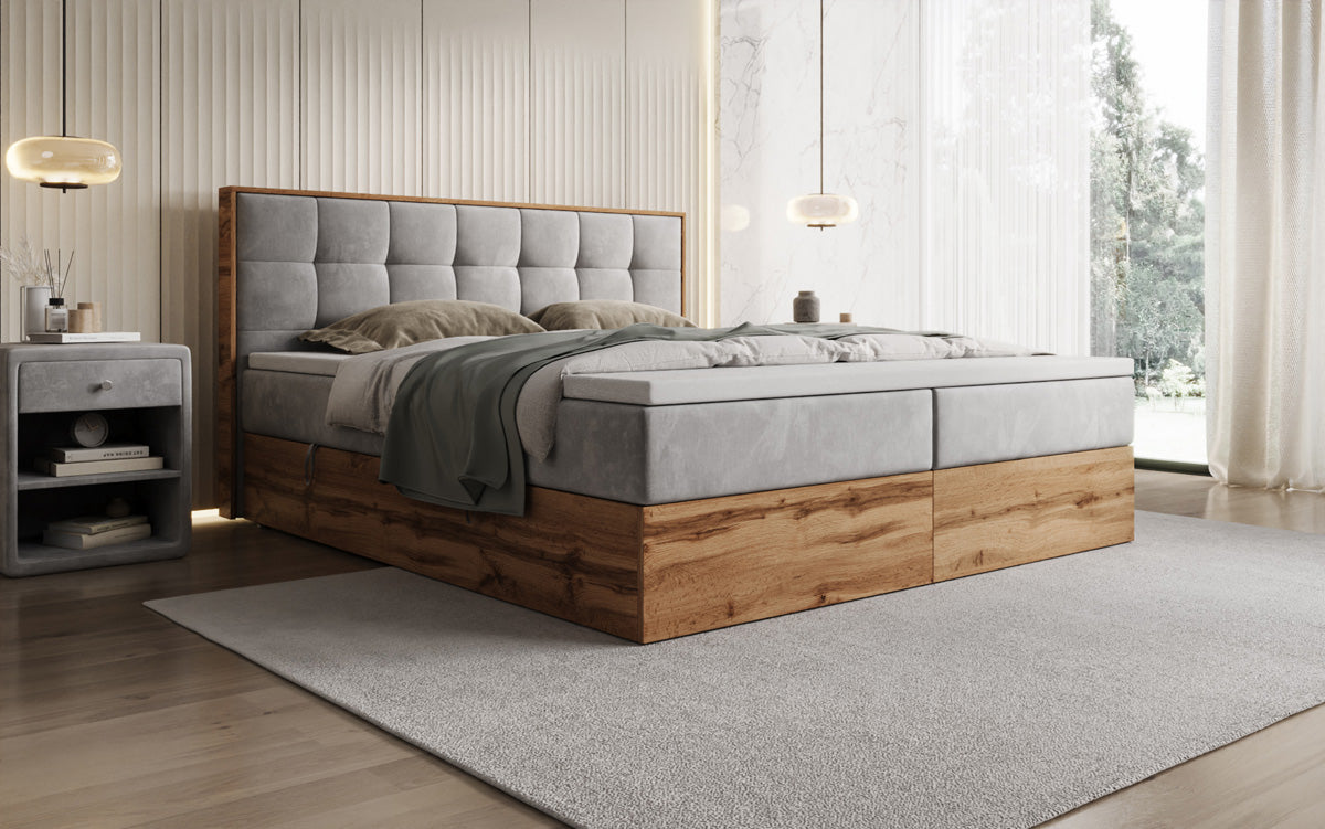 Boxspringbed Timber Quad met opbergruimte in Fluweel