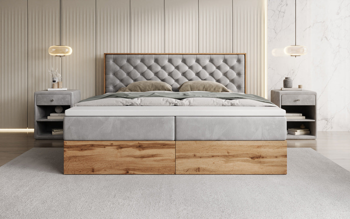 Boxspringbed Timber Chester met opbergruimte in Fluweel