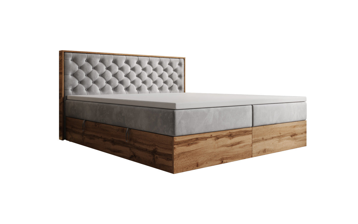 Boxspringbed Timber Chester met opbergruimte in Fluweel