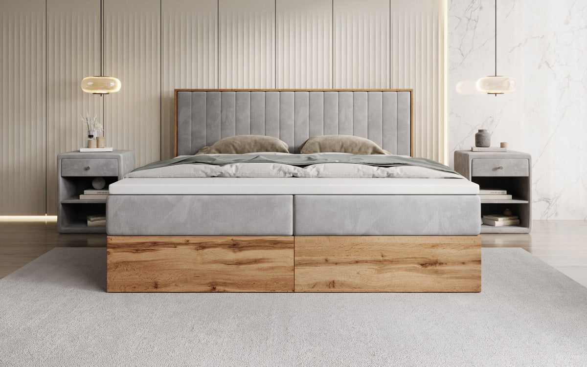 Boxspringbed Timber Line met opbergruimte in Fluweel