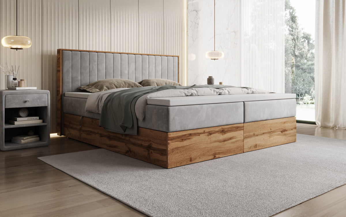 Boxspringbed Timber Line met opbergruimte in Fluweel