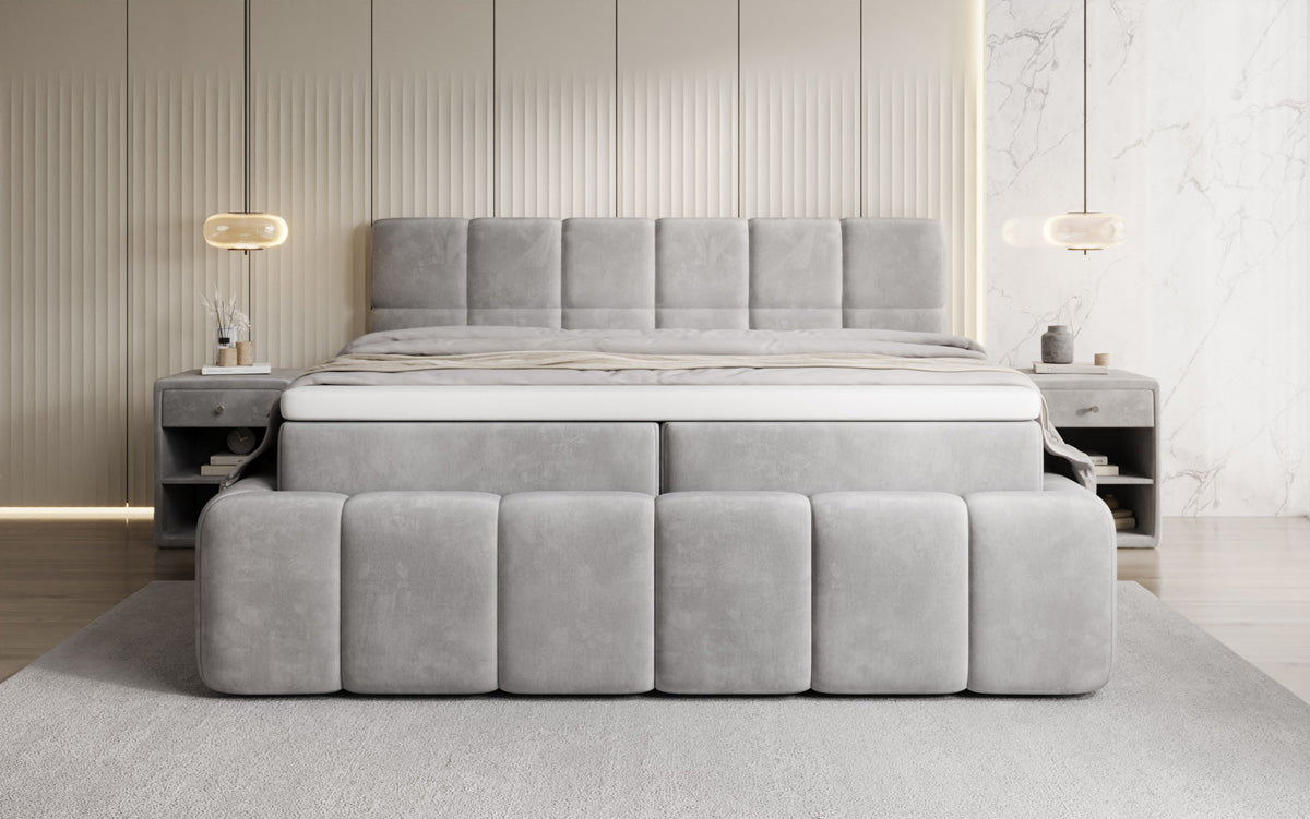 Boxspringbed Bombo met opbergruimte in Fluweel