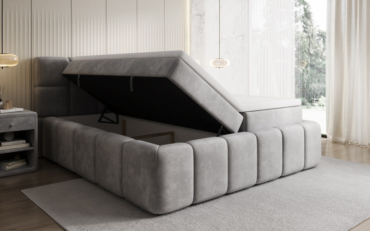 Boxspringbed Bombo met opbergruimte in Fluweel